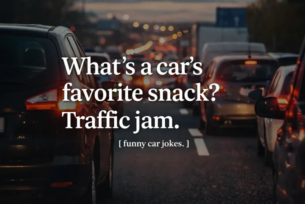 What’s a car’s favorite snack? Traffic jam.