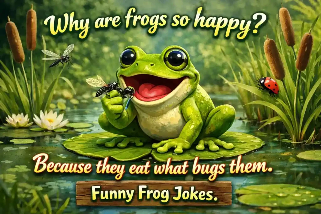 Why are Frog so happy? Because they eat what bugs them.