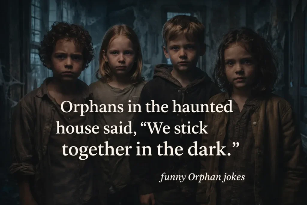 Orphans in the haunted house said, “We stick together in the dark”.