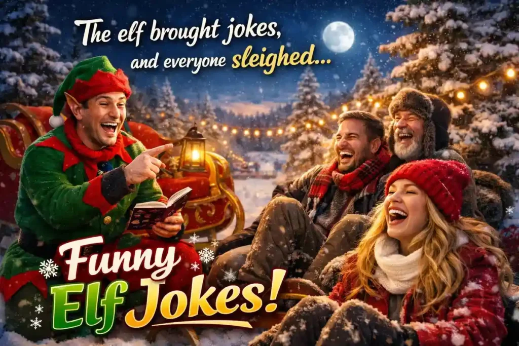 The elf brought jokes, and everyone sleighed.