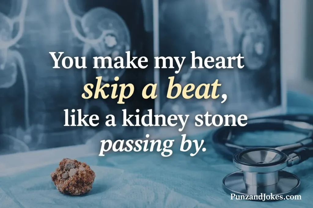 You make my heart skip a beat, like a kidney stone passing by.