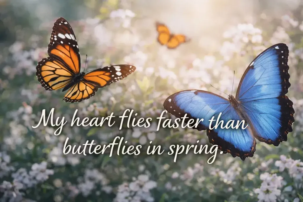 My heart flies faster than butterflies in spring.