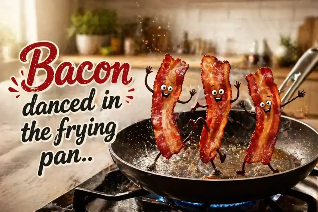 Bacon danced in the frying pan.