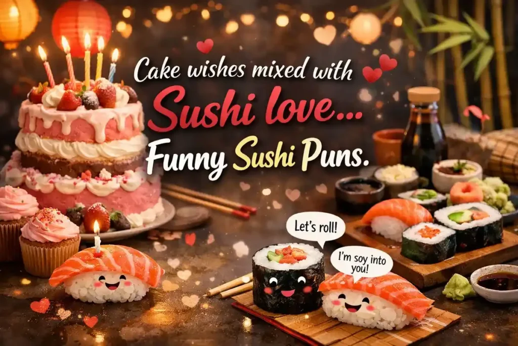 Cake wishes mixed with sushi love.