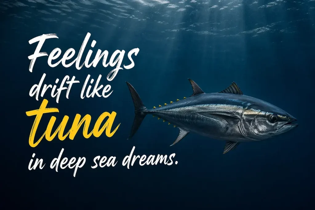 Feelings drift like tuna in deep sea dreams.