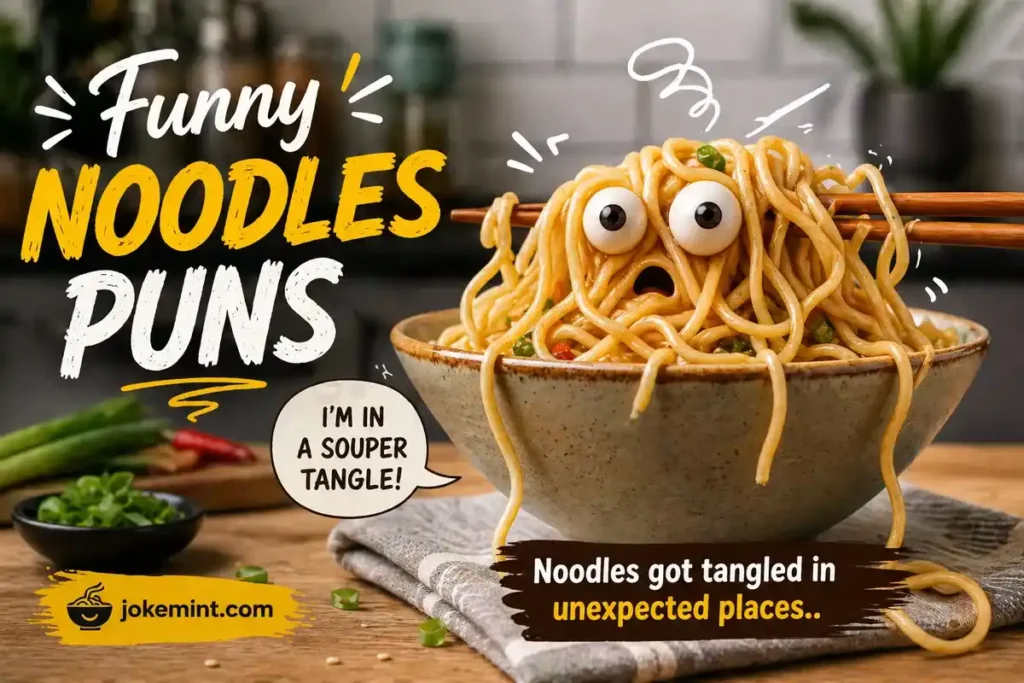 Noodles got tangled in unexpected places.