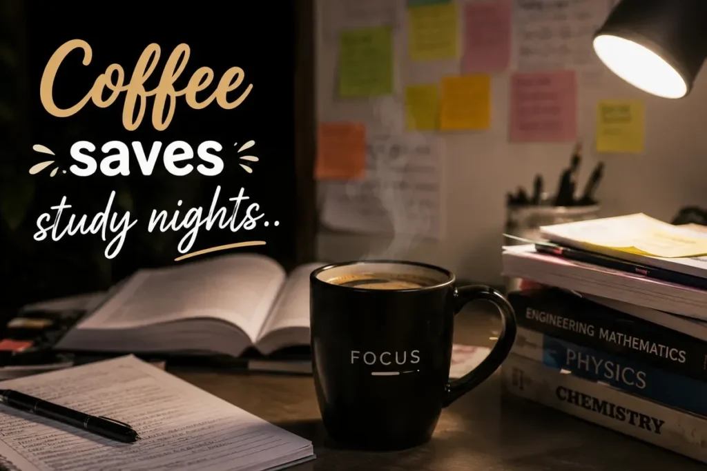Coffee saves study nights.