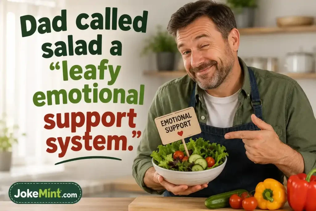 Dad called salad a “leafy emotional support system.”