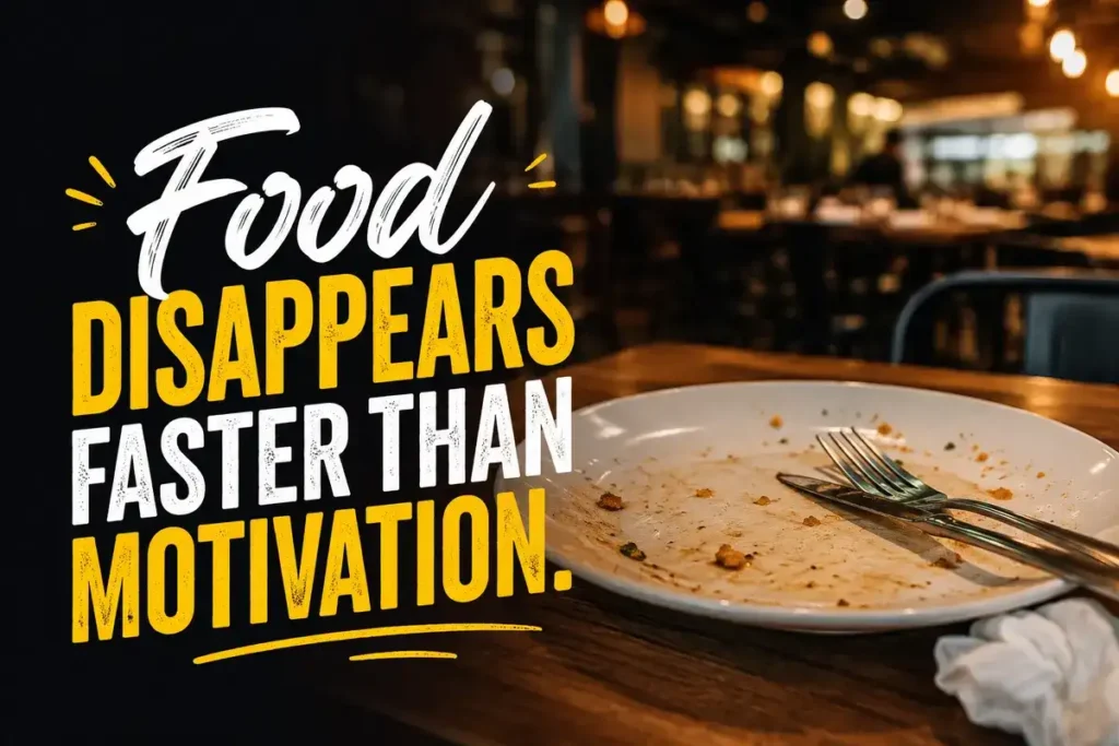 Food disappears faster than motivation.