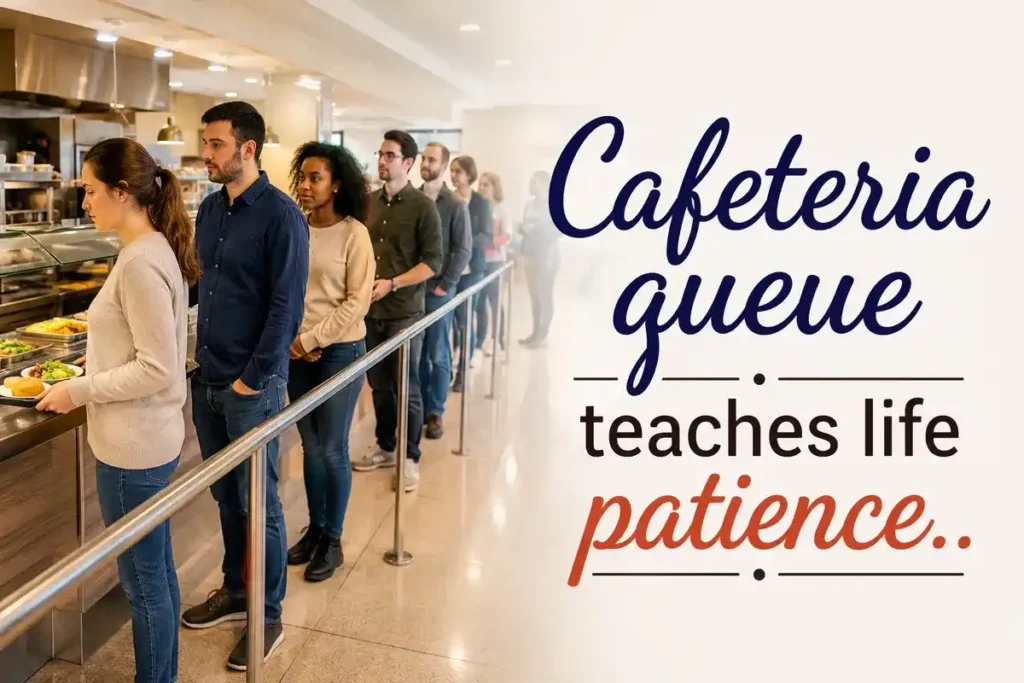 Cafeteria queue teaches life patience.