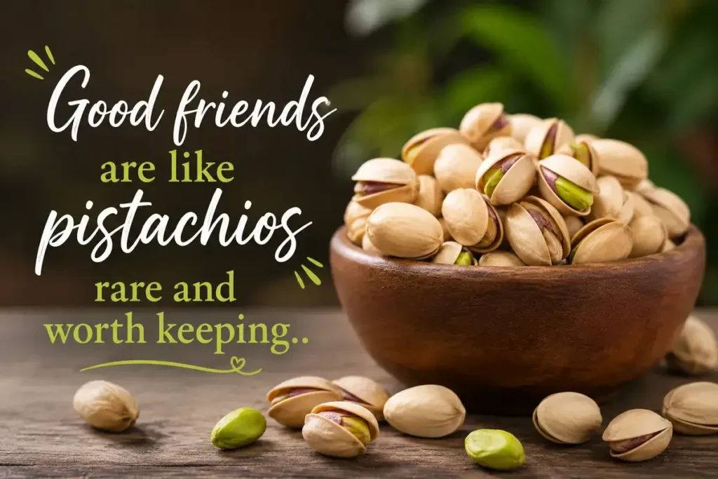 Good friends are like pistachios rare and worth keeping.