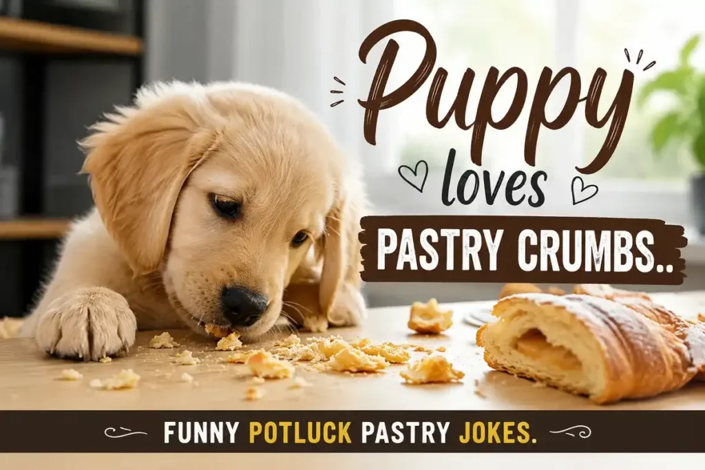 Puppy loves pastry crumbs.